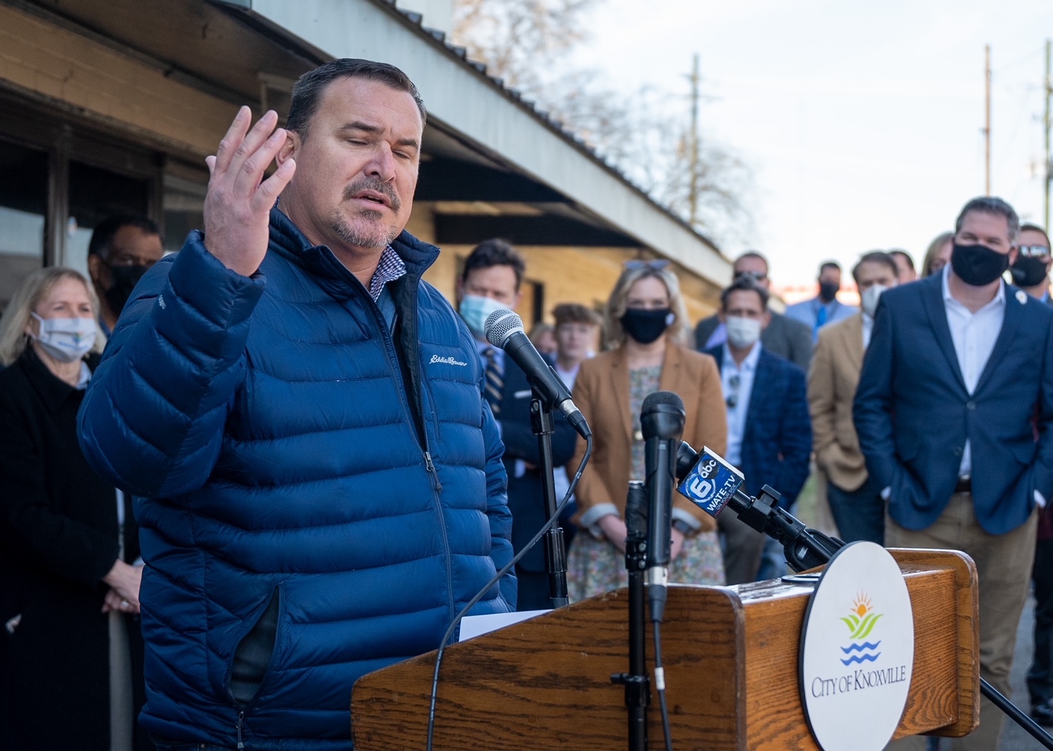 Community leaders in East Knoxville help break ground on Dogan Gaither Flats
